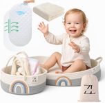 Baby Changing Basket Gift Set – 05 Pieces Includes Diaper Caddy Organizer, Soft Blanket, Cotton Storage Bag & Waterproof Pad – 5 Essential Newborn Items, Boho Baby Changing Pad, Nursery Gift