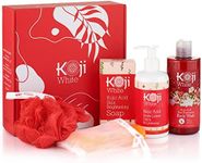 Gift Set for Women, Koji White Red Bath Sets - Kojic Acid Body Wash, Soap Bar and Body Lotion, Brightening, Uneven Skin Tone, Vegan, SLS & Paraben Free (3 Pcs)