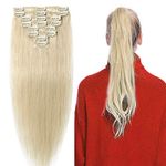 S-noilite Clip in Hair Extensions Real Hair 20 Inch Clip in Extensions Human Hair #60 Platinum Blonde 100% Remy Hair Extensions Straight Thin Weft Hair Full Head 70g 8pcs 18clips