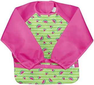 green sprouts Snap & Go Easy-wear Long Sleeve Bib-Green Watermelon Stripe, Green