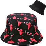 Malaxlx Flamingo Black Bucket Hat Beach Sun Hat Fishing Hat for Women Men, Outdoor Travel Reversible Double Side Wear Fisherman Hat