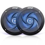 Pyle Low-Profile Waterproof Marine Speakers - 100W 4 Inch 2 Way 1 Pair Slim Style Waterproof Weather Resistant Outdoor Audio Stereo Sound System w/Blue Illuminating LED Lights