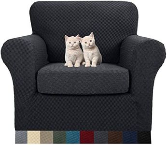 MAXIJIN 2 Piece Newest Jacquard Chair Covers with Arms Super Stretch Non Slip Chair Slipcover for Living Room Dogs Pet Friendly Elastic Sofa Couch Protector Armchair Cover (Chair, Black)