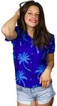 King Kameha Funky Hawaiian Blouse Shirt, Shortsleeve, Palmshadow, Indigoblue Turquoise, L