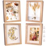 Dohomi 5x7 Shadow Box Frames Natural Wood Small Shadow Box Display Case 4 Pack Cadre Photo Picture Frames Glass Surfaces Internal Depth 0.6 inches for Wall Or Tabletop