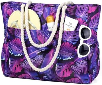 RAVUO Beach Bags, Extra Large Women Tote with Zip Summer Holiday Handbags with Multiple Pockets for Family (Leave Purple)