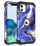 BENTOBEN for iPhone 11 Case Marble, Phone Case for iPhone 11, Three Layers Heavy Duty Shockproof Hard PC Bumper Glitter Flow Gold Marble Pattern 360 Full Protective Case for iPhone 11 6.1inch Blue