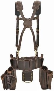 Tourbon Genuine Leather Tool Belt w/Suspenders Carpentry Multipurpose Rig Pockets Organizer Electrician Tools Pouch Holder Bag for Construction Framers (Tool Belt with Suspender)