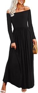 Amoretu Womens Casual Long Sleeve Off Shoulder Maxi Long Dress with Pocket(Black,XL)