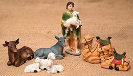 KariGhar Resin Animals Set with The Shepherd for Christmas Nativity Scene, Crib Set Decoration,kudil Set, Various Other Decoration and Gifting, 6 Inch, Set of 7