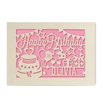 EDSG Personalised Birthday Card Laser Paper Cut Greeting Cards Birthday Custom Gift | Hand Finished in UK | Any Name Any Age Gift for Mum Adults 30th 40th 50th 60th 70th 80th 100th (Pink)