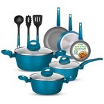 12-Piece Nonstick Kitchen Cookware Set - PTFE/PFOA/PFOS-Free Heat Resistant Lacquer Kitchen Ware Pots Pan Set - Saucepot, Pans, Cooking Pot Oven Pot, Lid, Utensil - NutriChef