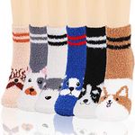 QKURT 6 pair Dog Fluffy Socks, Winter Warm Cozy Sleep Socks Cute Animals Funny Floor Socks, Super Soft Home Socks Bed Socks