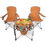 Colorsoul Folding Camping Chair with Table Set of 3,Large Lawn Chairs with Table,Outdoor Camping Chairs Set with Cup Holders,Side Pocket,Cooler and Mesh Food Basket for Sports,Lawn,Picnic