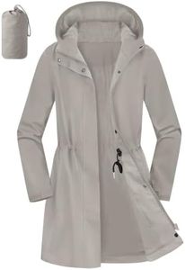 Aurhyde Women's Waterproof Rain Jacket Long Hooded Raincoat Lightweight Packable Windbreaker Solid Lined Trench Coat (Light Khaki, XL)