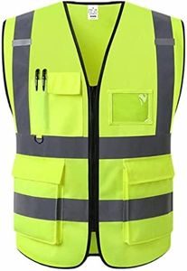 XIAKE 5 Pockets High Visibility Reflective Safety Vest for Men and Women Work Construction Vest, Yellow, Medium