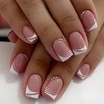 False Nails Short, French Stick on Nails, 24pcs Square Pink Press On Nails with Glue Elegant Design Sweet Fake Nails for Women Girls (Sweet French)