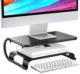 WALI Monitor Stand Riser, Computer Desktop Stand Riser Holder, Vented Metal 2 Tier Desk Shelf for Desk Organizer (STT001B), 1 Pack, Black