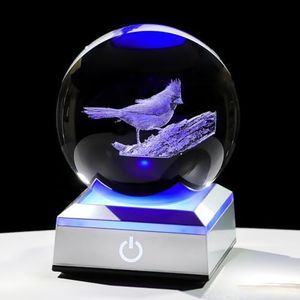 3D Cardinal Crystal Ball Gifts for Women with Multicolor Led Light Base 3.15in. Cardinal Statue Night Light Gifts for Mom, Women, Table Home Decor Figurine