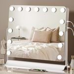 Hollywood Vanity Mirror with LED Lights - 60×53cm Lighted Tabletop Makeup Mirror with 15 Dimmable Bulbs, 3 Color Modes & 360° Rotation, Touch Control, Memory Function, Gift Ready for Women & Girls
