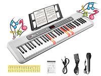 24HOCL Piano Keyboard 61 Keys for Kids, Electric Musical Digital Lighted keyboards Piano with Mic, Adapter, and music Sheet (White)