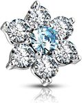 FIFTH CUE 14G 7 CZ Flower 316L Surgical Steel Internally Threaded Dermal Top (Clear/Aqua)