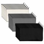 15 Pack Blank Cotton Canvas DIY Craft Zipper Bags Pouches Pencil Case for Makeup Cosmetic Toiletry Stationary Storage(Black + Grey + White)