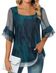 Blouses for Women UK, Ladies 3/4 Sleeve Chiffon Blouses Womens Shirts and Blouses UK Ladies Chiffon Tops Size 16 Casual Square Neck Tunic Tops Shirts Versatile Gorgeous Wedding Evening Office Work Top