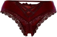 Justgoo Womens Lace G-String Thongs Panties Underwear Low Rise T-Back Underpants Red