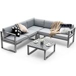 Giantex 4 Piece Patio Furniture Set, Aluminum Sectional Patio Sofa Set, 4 Inch Thick Seat & Back Cushions, Convenient Coffee Table, Outdoor Metal Conversation Set for Backyard Garden Poolside