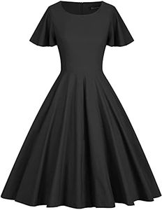 GownTown 1950s Vintage Dresses Butterfly Sleeve Swing Stretchy Dresses Black