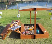 Luyitton Sandbox Kids Outdoor Sand Box with Kids Picnic Table Foldable Wooden Convertible Sand Pit with Lid Cover Gift for Ages 2-8 Years Old