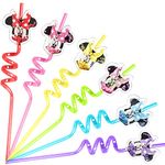 AFZMON Mouse Party Favors 24 PCS Minnie Drinking Straws with 2 Cleaning Brush Mickey Birthday Party Supplies Decorations