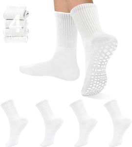 Pilates Yoga Socks with Grips for Women,Non-Slip Yoga Socks for Ballet,Hospital,Ballet,Dance,Barefoot Workout Anti-Skid Athletic Socks by H HOME-MART (Standard, 4 Pairs-White/White/White/White)