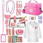 XZZO Kids Dentist Play Set, 48 Pcs Doctor Kit for Toddlers 3-5, Pretend Playset for Toddlers with Medical Bag, Stethoscope and Removable Teeth, Educational Wooden Medical Kit for Boys Girls
