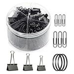 Paper Clips Binder Clips, 240pcs Black Office Clips Set - Assorted Sizes Paperclips Paper Clamps Rubber Bands for Office and School Supplies