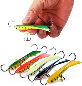 Sougayilang Ice Fishing Jigs, Winter Fishing Hard Lures with Treble Hooks, Red, Colors Fishing Bait Lure Kit in Tackle Box for Bass Pike Trout Walleye Saltwater Freshwater-5PCS