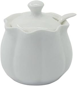 Kitchenexus White Sugar Bowl with Lid and Spoon 9.17oz/260ml Ceramic Sugar Bowl Sugar Container for Home Kitchen in Pumpkin Design