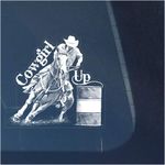 Cowgirl Up Barrel Racing Racer Clear Vinyl Decal Sticker for Window, Horse Sign Art Print Design