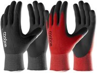COOLJOB 2 Pairs Work Gloves for Men, Breathable & Lightweight, Rubber Coated Palm, for Gardening, Weeding Landscaping, for Lawn Yard, Black & Red, Large Size