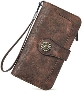 BROMEN Leather Wallets for Women RFID Blocking Large Capacity Credit Card Holder Clutch Purse Wristlet Coffee