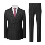 MOGU Mens Double Breasted Pinstripe Suit 2 Piece Slim Fit Tuxedo Formal Jacket and Pants for Business Wedding Prom, Black, XX-Large