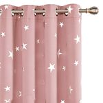 Deconovo Silver Star Foil Print Blackout Bedroom Curtains Kids, Room Darkening Noise Reducing Window Curtains 2 Panels, Curtains for Living Room and Nursery, 52W x 84L Inch, Coral Pink