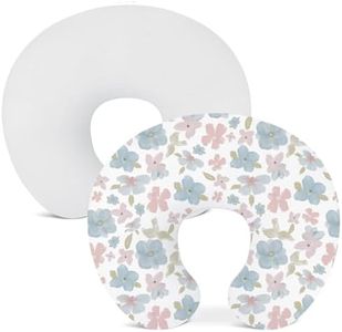 Nursing Pillow Covers 2 Pack, Muslin Nursing Cover for Breastfeeding Pillows, Comfortable for Baby Girls and Boys Covers (Flower-C & White)