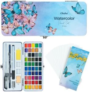 Ohuhu Watercolor Paint Set: 50 Colours Portable Watercolor Kit for Outdoor Travel, Including Watercolor Papers, Brush Pen, Acrylic Pen, Pencil and Accessories for Painting, Non-toxic Watercolors Paint for Artists Adults Beginners Gift Idea