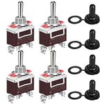 DaierTek Waterproof Momentary Toggle Switch 12V DC 20A Heavy Duty Marine SPDT Switch Rocker 3 Way (ON)-Off-(ON) 250V AC 15A with Weatherproof Boot Cap Cover for Auto Car Boat -4pcs