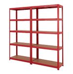 BiGDUG Garage Shelving Units 2 Bay - 175kg per shelf (875kg per bay) - 178x90x40 cm - 5 Tier Storage Shelves - Red - Shed Shelving