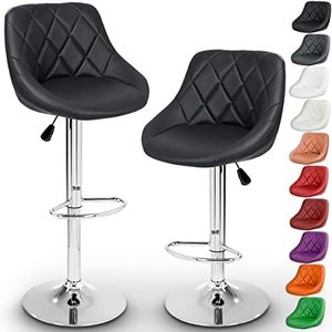 TRESKO® Set di 2 Sgabelli-Bar Moderni, Sedia Bar, Sgabello Lounge con Schienale, 10 Colori Diversi, Cromato, Rotazione Libera a 360 °, la Regolazione in Altezza dei sedili 60,0-80,0 cm (2X Nero)