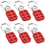SATTRON Lock Out Tag Out Hasp 6 Pcs Tamper-Proof Stainless Steel 1 inch Jaw Diameter Lockout Hasp with 6 Holes Interlock Impact-Resistant Loto Padlock Hasp Red