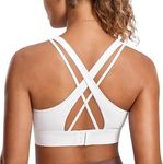 SYROKAN Strappy Sports Bra High Impact Front Zip Wireless Bras Support Padded Criss Cross Back Gym Bra White 38DD